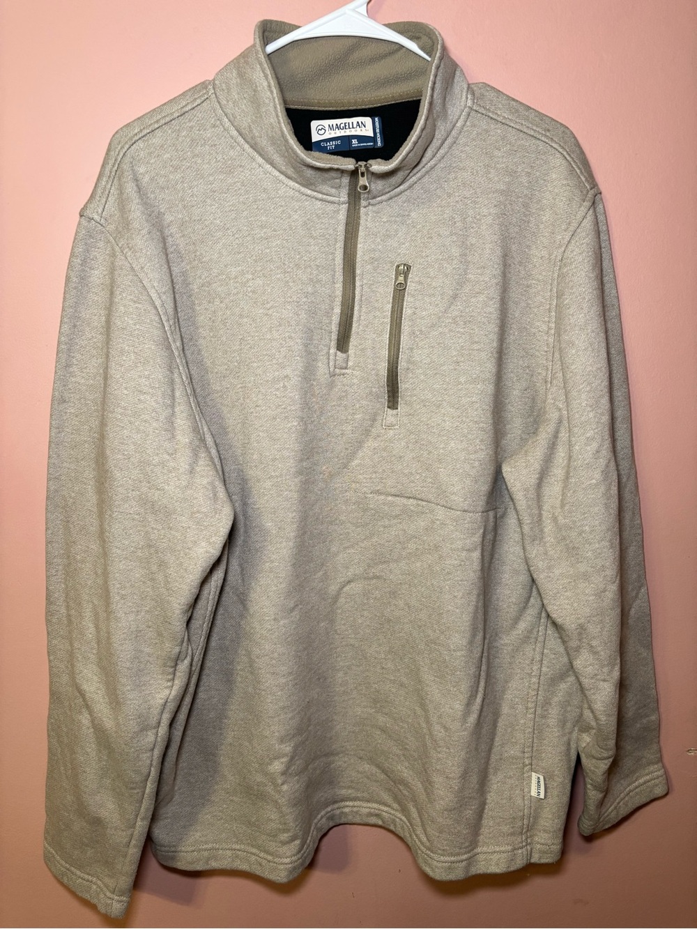 Magellan Outdoors Men's Light Tan Quarter-Zip Fleece Pullover